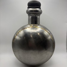 Antiguo recipiente cantimplora de metal/latón/jarra de agua y tapón de madera