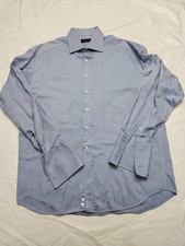 Canali Shirt Mens 17.5 44 Blue Striped Dress French Cuff Long Sleeve Made Italy