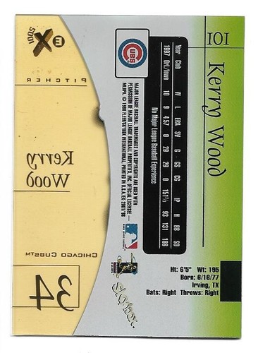 Kerry Wood 1998 E-X2001 #101 - Chicago Cubs - Picture 2 of 2