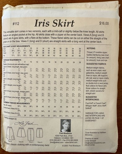 IRIS SKIRT La Fred Bloebaum #112 Sewing Pattern Two Versions 2005 UNCUT - Picture 3 of 3