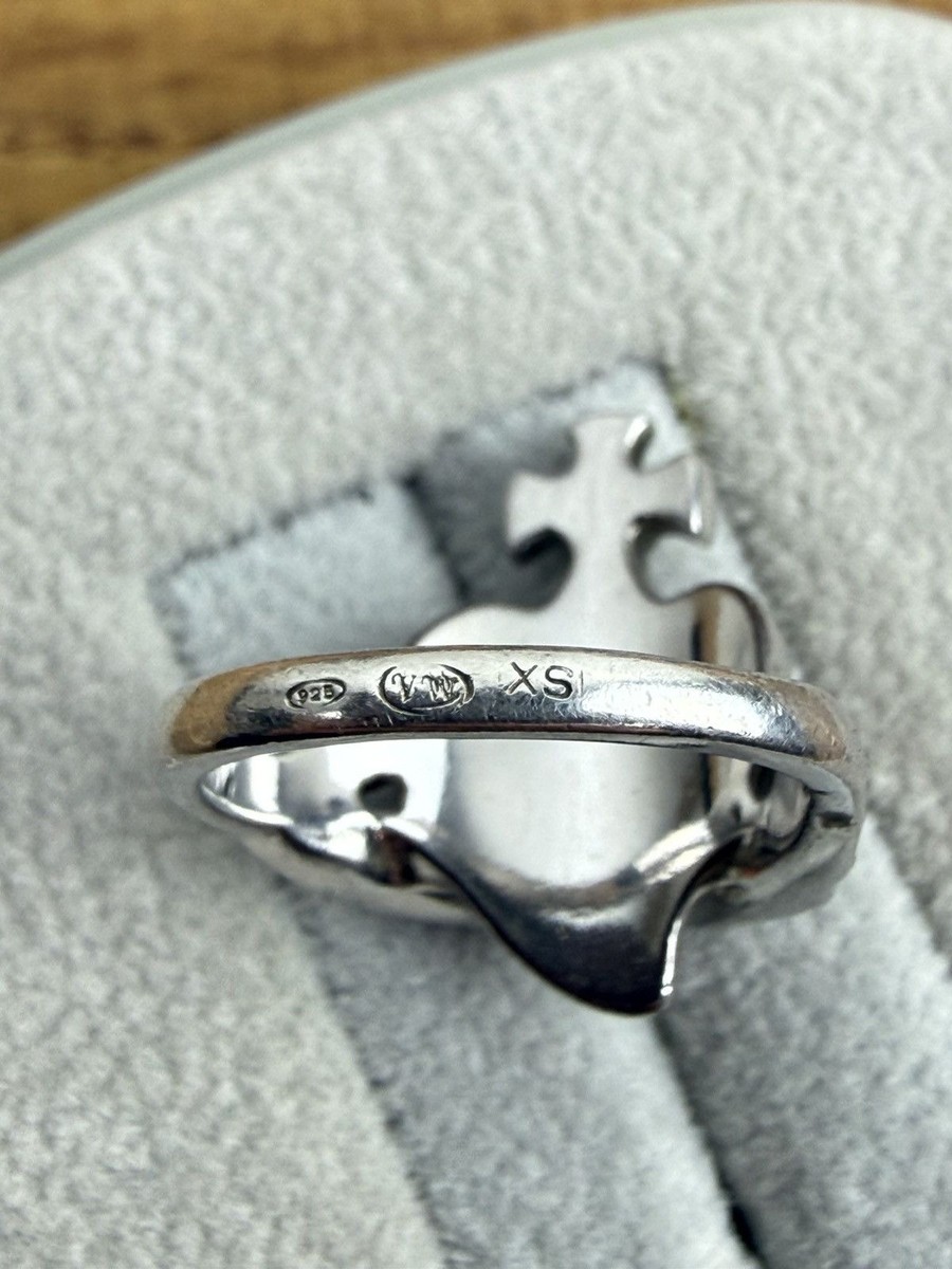 Vintage Vivienne Westwood Diamante Heart Ring 925 Silver Size XS