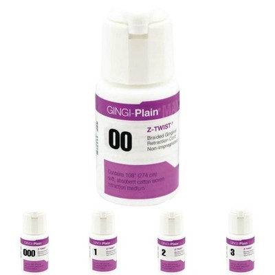 Gingi-Pak MAX Z-Twist Retraction Cord #000 #00 #1 #2 #3 Plain Cotton Weave 100%