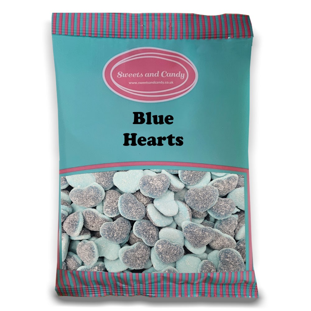 Blue Hearts 1Kg- Retro Fizzy Blue Jelly Sweets - Bulk 1 Kilo Bag