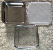 New Stainless Steel Kitchen Food Container W/ Strainer & Clear Lid 1500ml SUS304