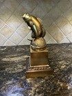 Vintage 1970s Metal Fishing Trophy Bronze Color Pot Metal 11.5” H x 5.5” Sq Base — photo 3