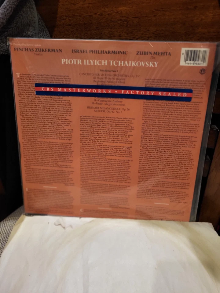 Tchaikovsky Violin Concerto LP CBS Masterworks M35894 Zukerman/Mehta SEALED 1985 Foto 2 de 4