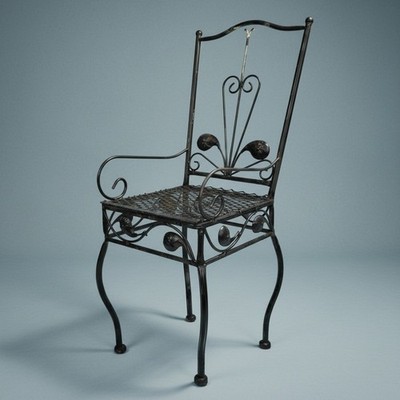 Unique 26Tx12'' Wire Metal Child Sz Chair/Plant Stand Garden Porch Wrought Black
