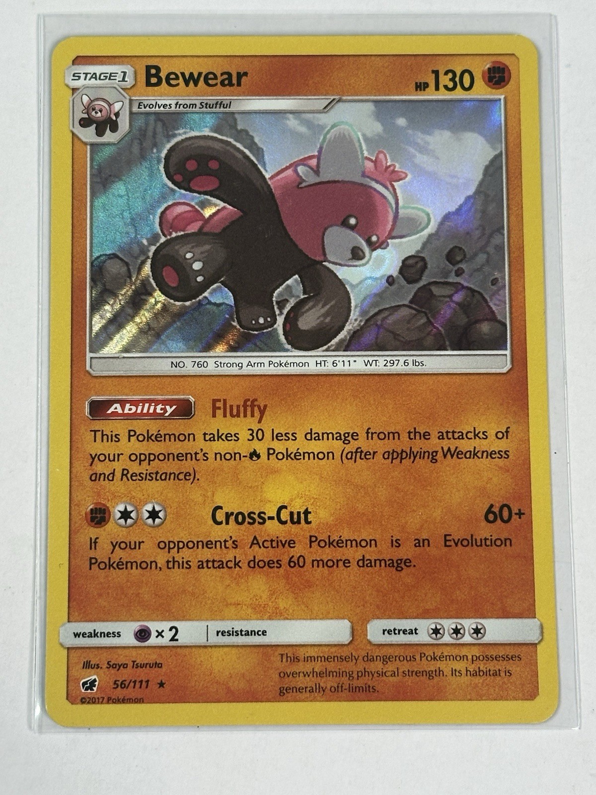 LP Bewear 56/111 Pokemon Card Sun & Moon Crimson Invasion Rare Reverse Holo Foil