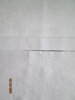 Linen damask guest towels 23 x38" two in very good condition .