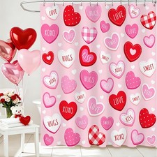 Valentines Shower Curtain Cute Love Pink Hearts Shower Curtain for Valentines...