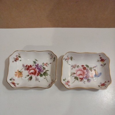 Vintage Royal Crown Derby Posies zwei kleine rechteckige süße Schmuckschalen 70er