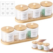 6 Pack Bathroom Canisters Ribbed Apothecary Jars with Bamboo Lids 2 Bamboo Tr...