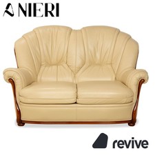 Nieri Leder Holz Zweisitzer Creme Braun Sofa Couch