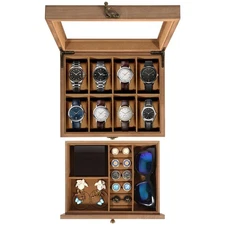 8 Slots Watch Box Solid Wood with Clear Top Jewelry Storage Display Case Gift