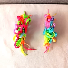 VTG Hair Clips Barrette Pair Lot Set Neon Rainbow Shoelace 80s 90s Funky Bright