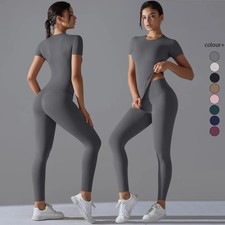 2 Pc Nylon Yoga Set Women Slim Fit Top High Waist Leggings Quick Dry Gym Outfit