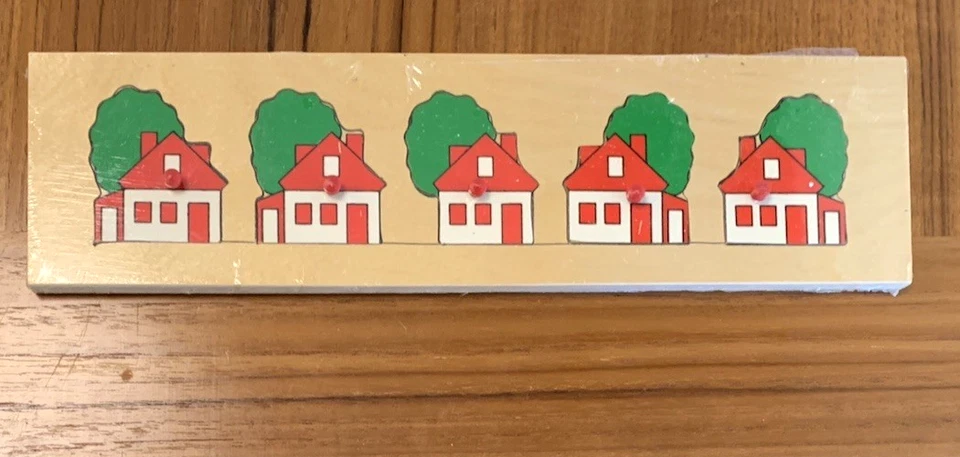 2 New Vintage Simplex & Acre Wooden Peg Puzzles Mushrooms & Houses Holland - Image 2 of 3
