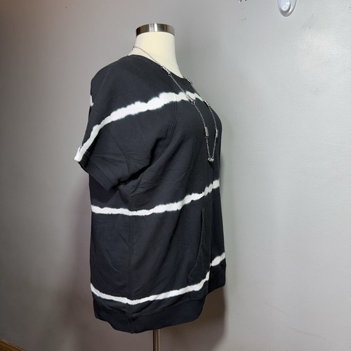 Mono B Top Tie-Dye Short Sleeve Crewneck Black White 3XL Cotton Kangaroo Pocket - Picture 4 of 8