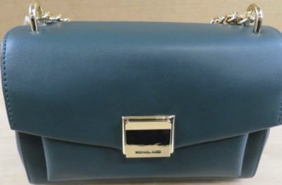 Michael Kors Lita Medium Leather Crossbody bag in a deep teal green New in Box!