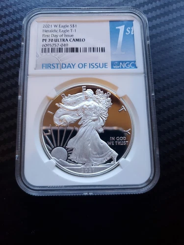2021-W Silver Eagle Dollar Heraldic T-1 NGC PF70 Ultra Cameo First Day of Issue