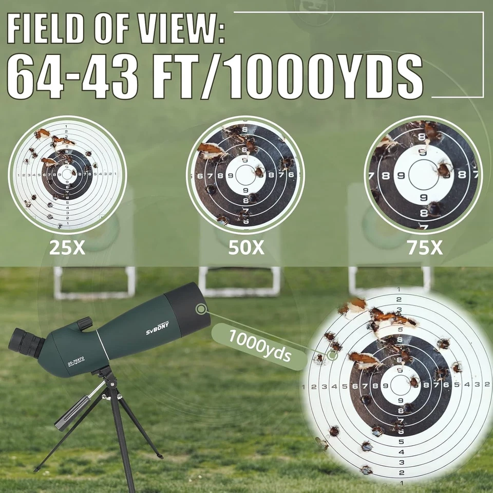 Svbony SV28 PLUS - Spotting Scope + Tripod & Phone Adapter 25-75X70 HD Zoom BAK4 - Image 2 of 4