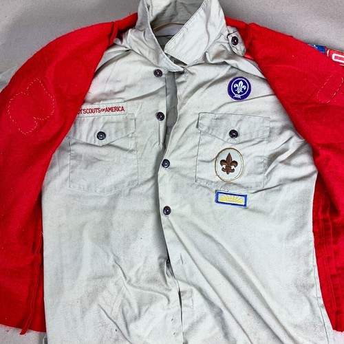 Vintage Boy Scouts Tan Uniform Shirt & Red Vest with Patches BSA - Picture 2 of 17