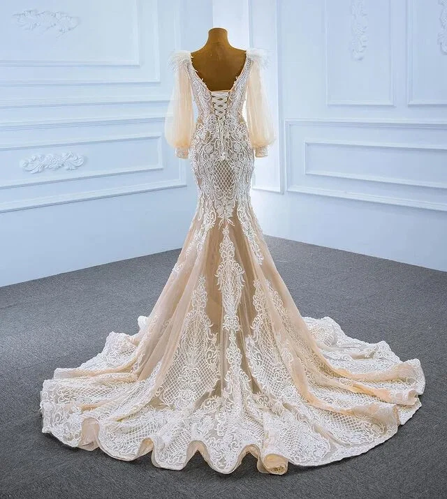 Русалка аппликация свадебные платья ручной работы перо галстук Sweep поезд свадебные платья == - Изображение 4 из 4