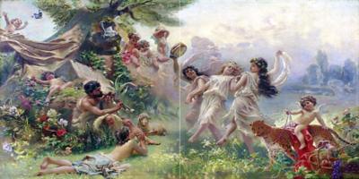 Tile Mural Cupids Nymph Jaguar by K. Makovsky Kitchen Backsplash Marble Ceramic