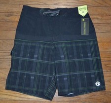 Ocean Current Board Shorts Swim Shorts Stretch Waist Black Green Short