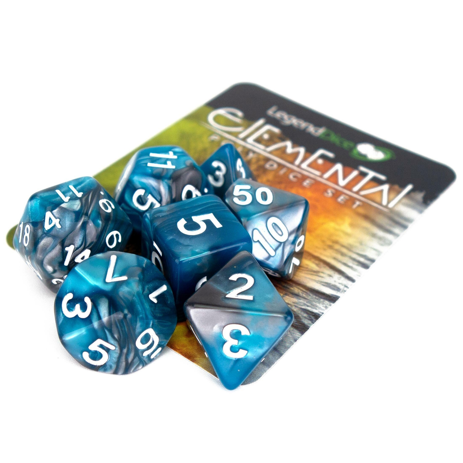 RPG Dice Set - Poly Dice Set - Elemental - Teal and Steel