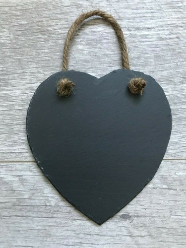 Handmade slate hanging heart chalkboard blackboard shabby chic weddings 15cm - Picture 3 of 7