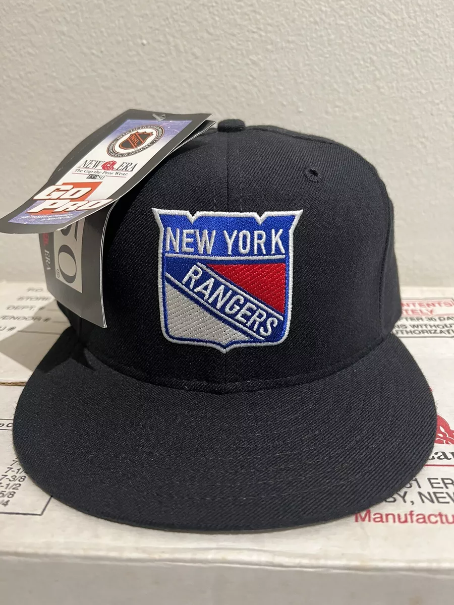 NEW YORK NY RANGERS NHL HOCKEY VINTAGE 90s NEW ERA FITTED HAT SIZE 7 1/8  Black