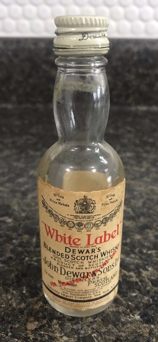 Dewars White Label Blended Scotch Whisky Glass Mini Bottle for TWA