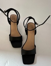 A New Day Women's Sonora Chunky Block Heels Sandals Open Ankle Strap Black Sz 10
