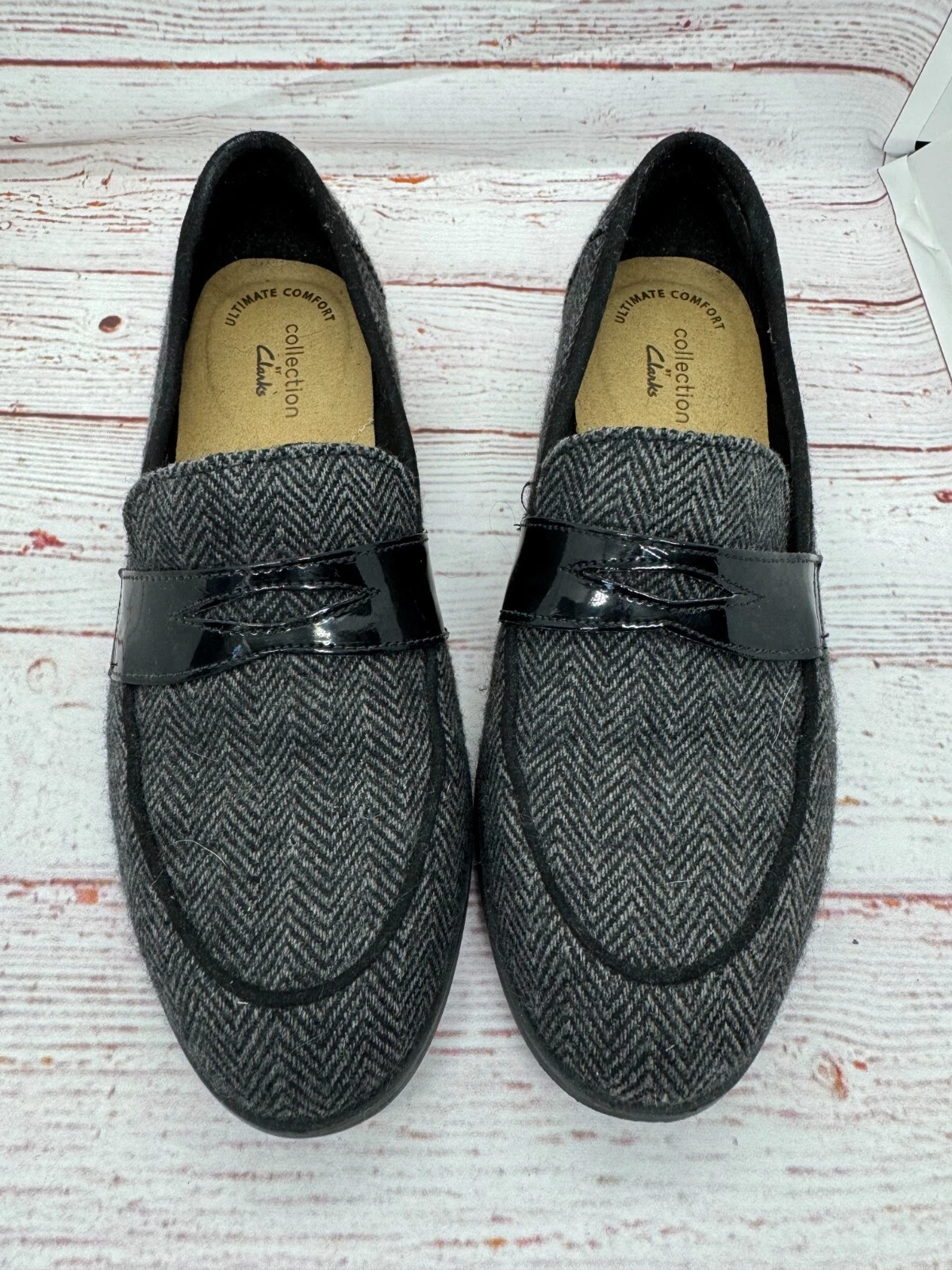 Scarpe eleganti da donna Clarks mocassini grigio pied de poule taglia 6 5