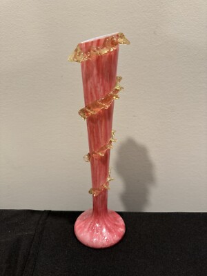 Antique Victorian Art Glass Vaseline Cranberry Uranium Glass Vase