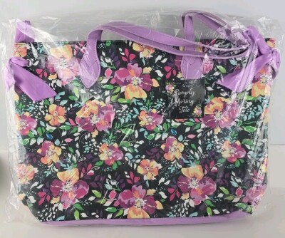 SPRING FLORAL TOTE SHOULDER BAG ARACDIA BLACK PINK LAVENDAR BOWS NEW - Free Ship