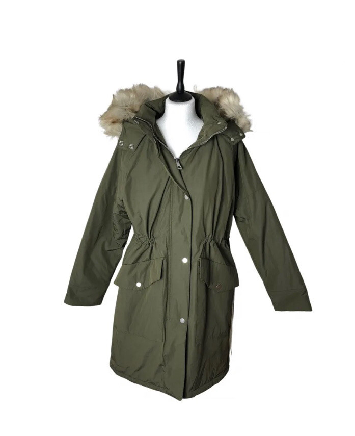 Whistles Megan Casual Parka Green Size S Detachable Fake Fur Hood