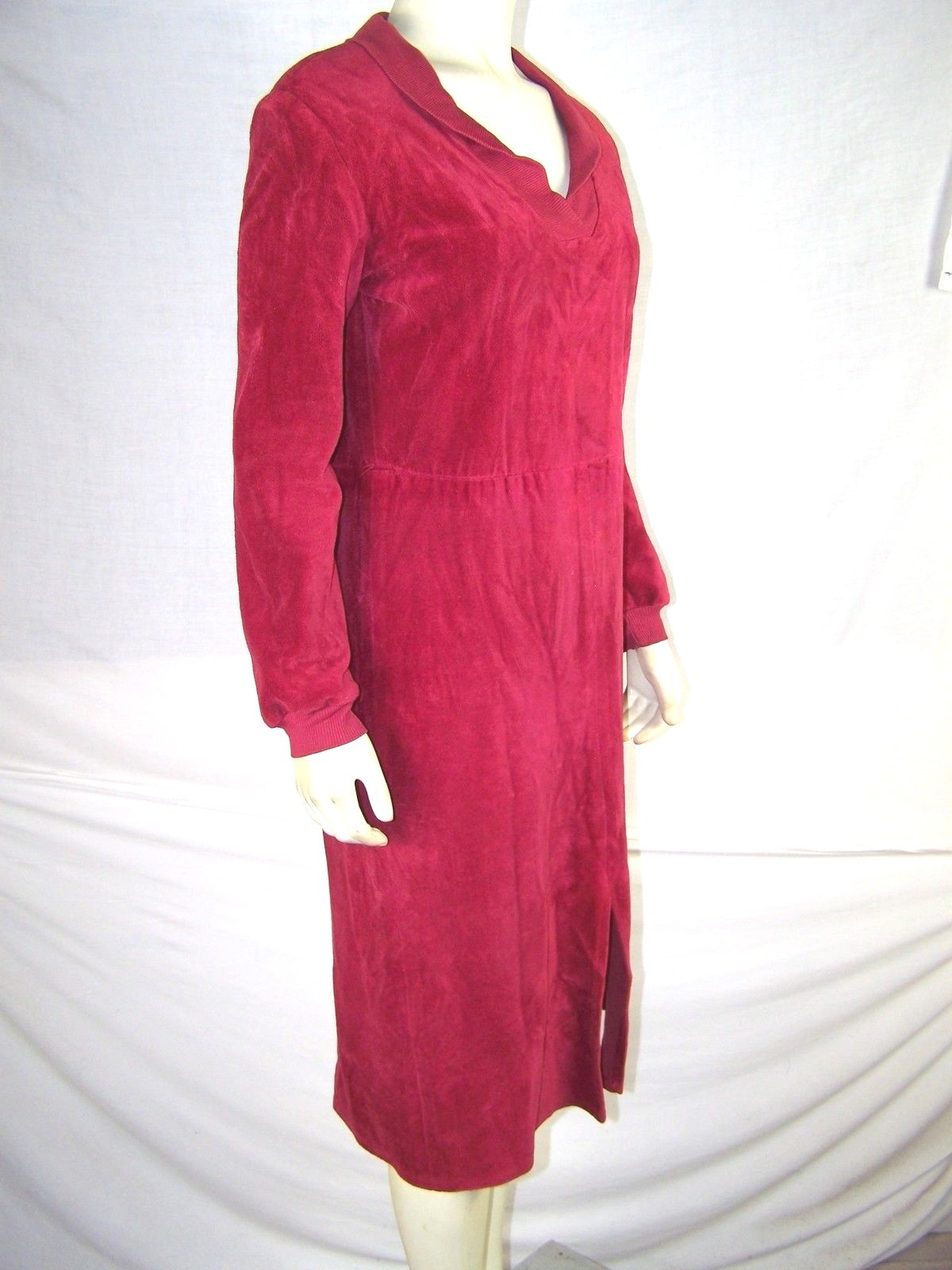 PAUL OF CALIFORNIA Red Knee Length Velour Long Sleeve Dress Size Large 12  14 | eBay