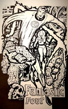 FANTASTIC FOUR MARVEL SUPER HERO COMIC BOOK ORIGINAL ART KIRBY STYLE 11X17 B&W 