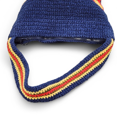 Borsa a tracolla vintage all'uncinetto foderata cerniera fatta a mano anni 70 boho hippie lg - Foto 8 di 14