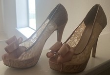 Pink Vintage Lace Bow High Heels
