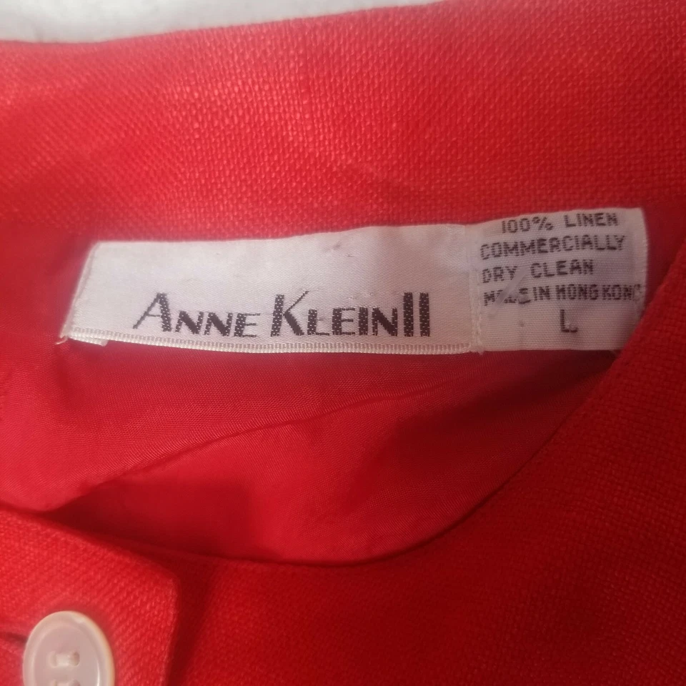 Chaqueta Blazer Anne KleinII Para Mujer Grande Roja 100% Lino Bolsillos Con Botones Foto 3 de 4
