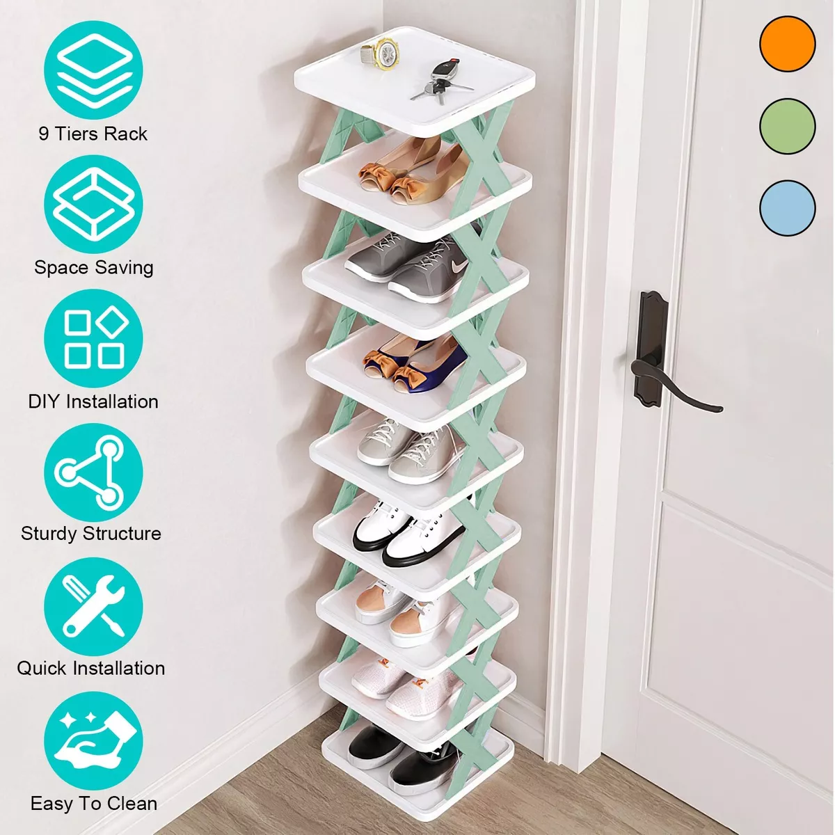 4 Tiers Small Shoe Rack,Narrow Stackable Shoe Shelf Organizer,Sturdy Shoe  Stand