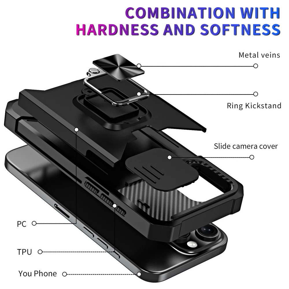 Magnetic Rugged Phone Case with Lens Protection for iPhone 16 15 Pro Max 14 13
