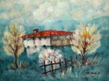 50s expressionist oil painting house landscape