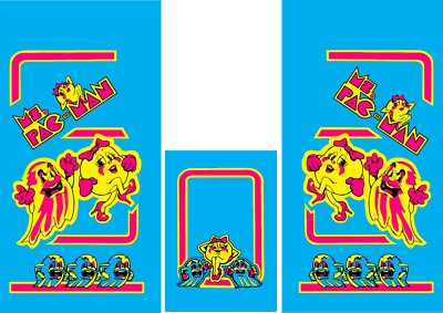 Ms PAC MAN Arcade Side Art & Kick Panel Blue 3 Pc Set Laminated Graphics
