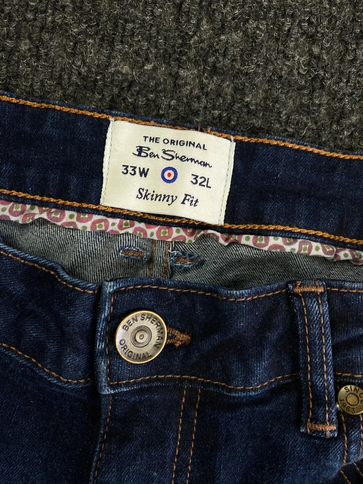 Ben Sherman Skinny Fit Denim Jeans Men’s 33 x 32 Dark Wash Stretch - Image 4 of 4