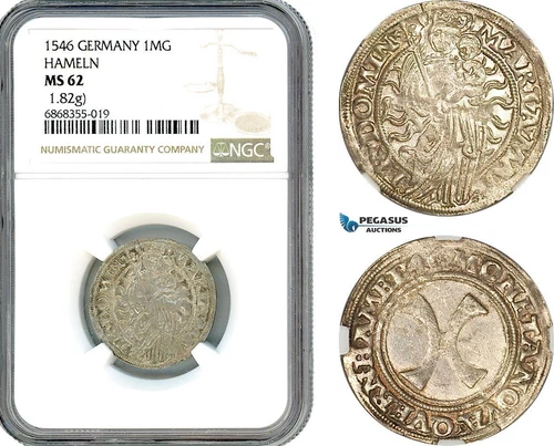 AJ153, Germany, Hameln, 1 Mariengroschen 1546, Silver, NGC MS62, Pop 1/0