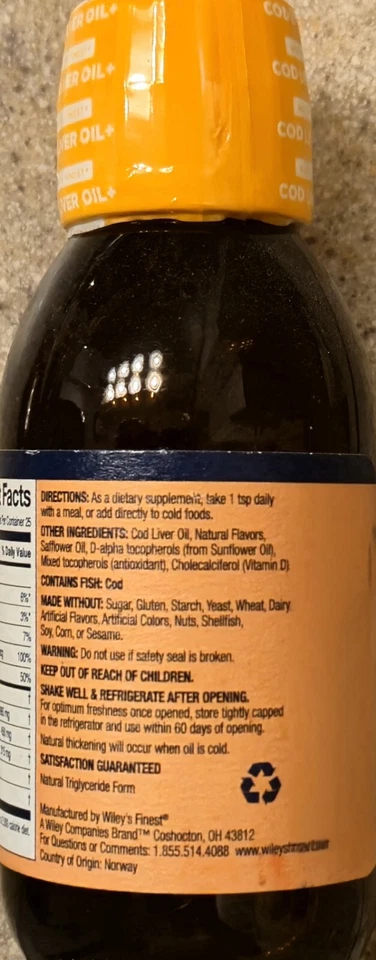 Wileys Finest COD LIVER OIL+ 4.2 fl oz Orange (25 Serv) EPA/DHA BEST BY 12/25 - Image 3 of 4